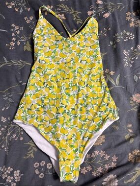 Lululemon Summer Lemon Print One Piece Cheeky Lace-Up Lined Bathing Suit Small